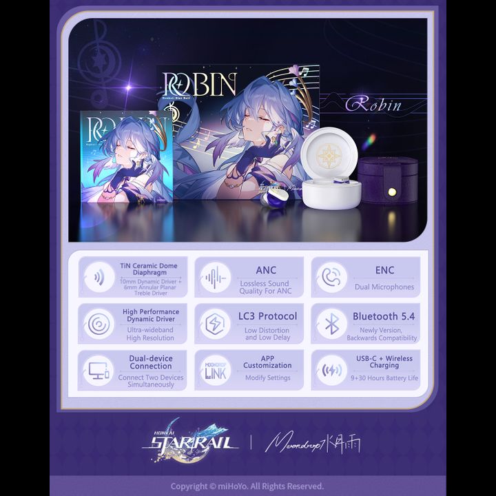 [Limited Edition] Honkai: Star Rail x MOONDROP Wireless Earphone MD-TWS-040 Special Collaboration Robin Model with Voice 3